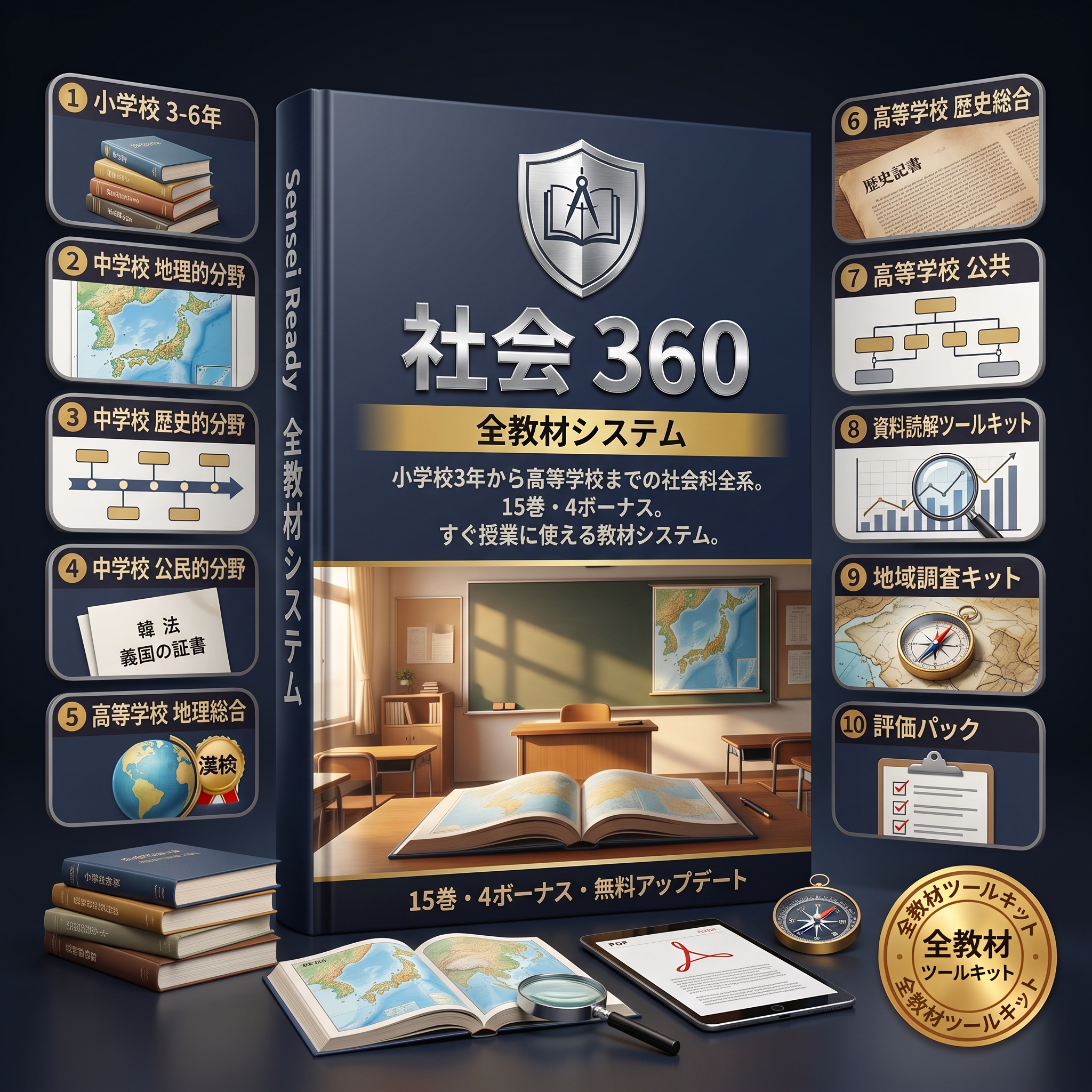 社会 360 — 全教材システム 15巻+4ボーナス