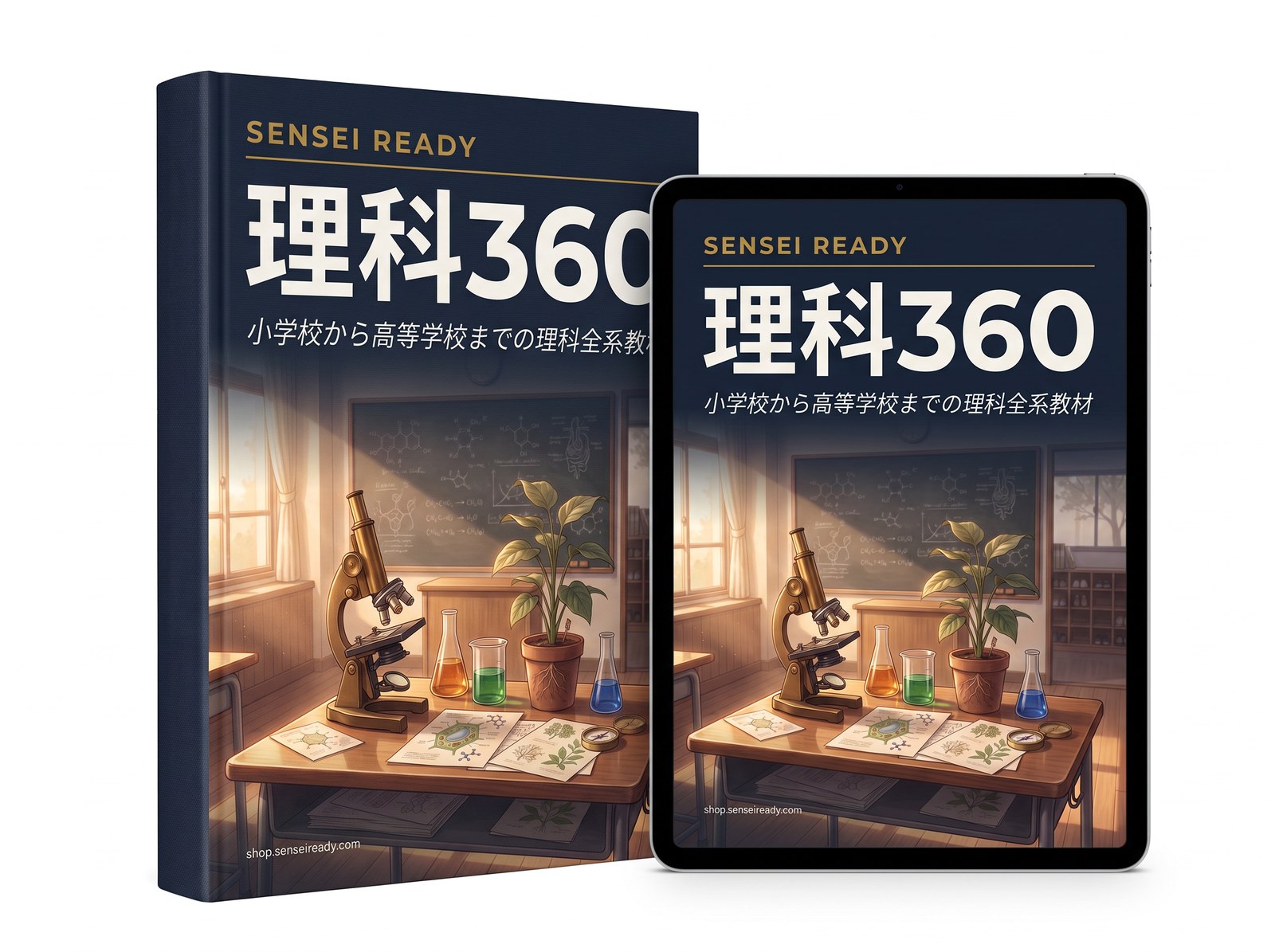 理科 360 の書籍とタブレットのモックアップ